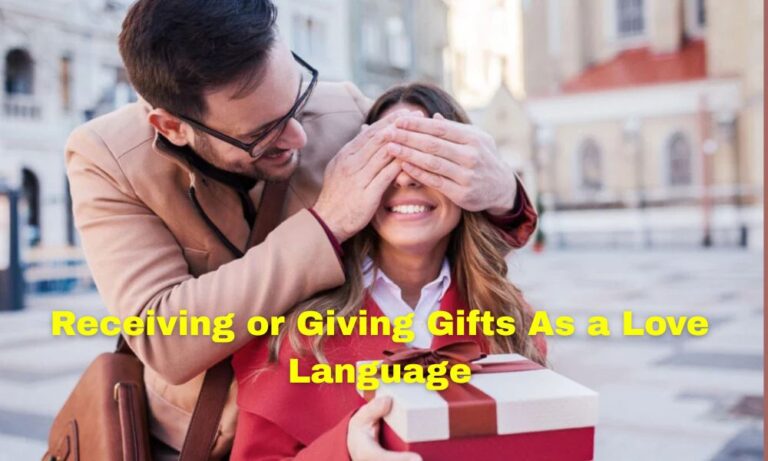 Man surprising woman with a present representing gifts as a love language