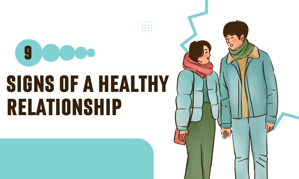 Illustration of a happy couple holding hands representing signs of a healthy relationship